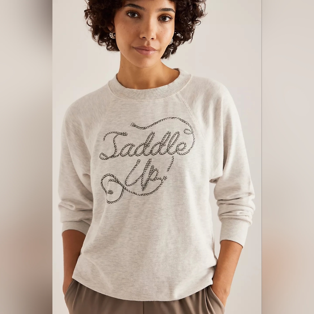 Anthropologie Anthropologie Gray Crew-Neck Graphic Sweatshirt Saddle Up M - Picture 4 of 8